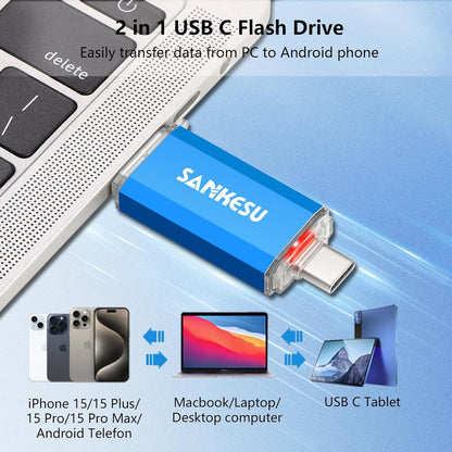3.0 USB C Flash Drive, USB-A & Type-C OTG Thumb Stick, Dual Memory Sticks Compatible with PC/Laptop/Type C Cell Phone and Tablet (Blue/Blue, 512GB)