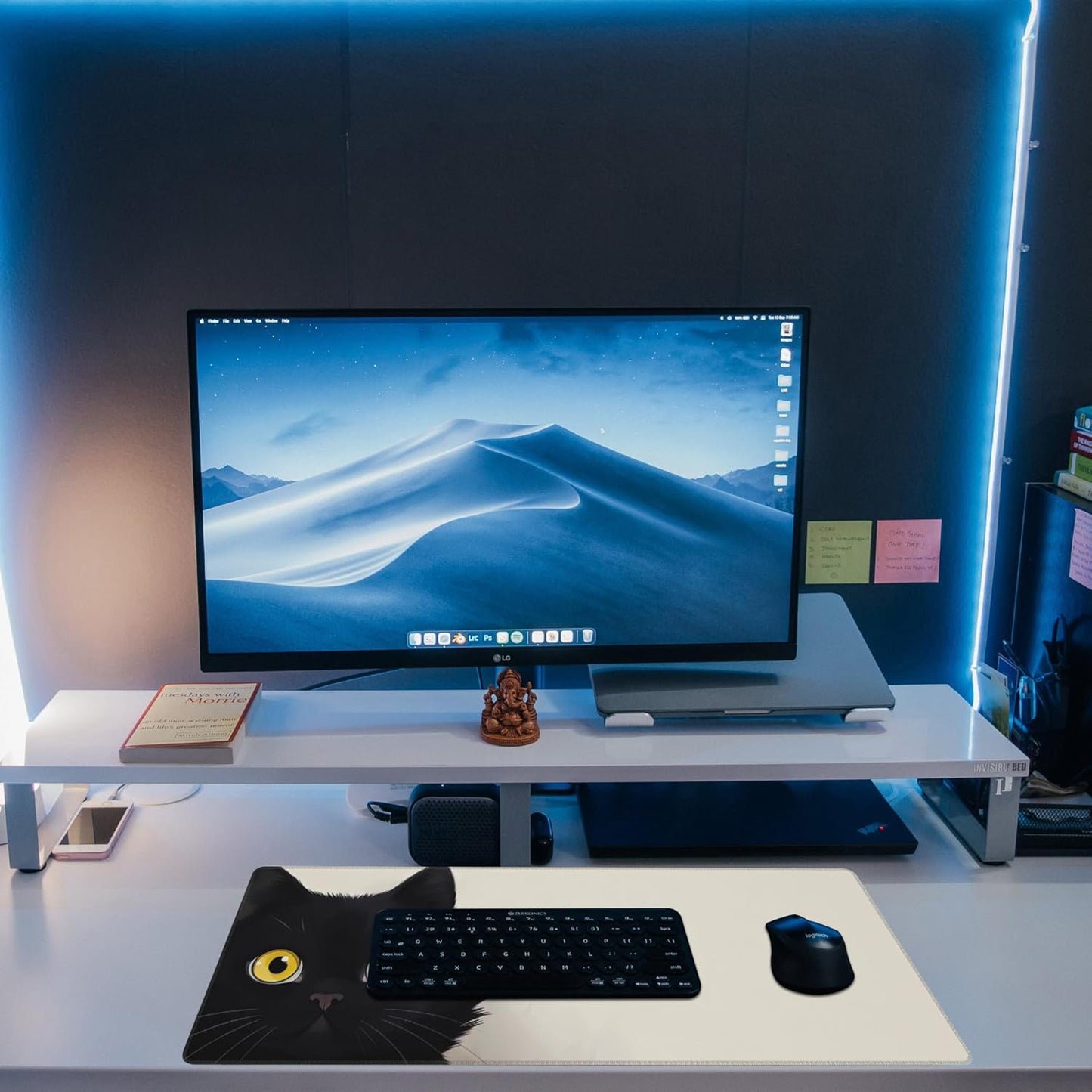 Desk Pad,Black Cat Desk Mat,Cute Cat Large Gaming Mouse Pad for Desk,Extended Big Computer Keyboard Mouse Pad with Non-Slip Base and Stitched Edge,31.5"x11.8"