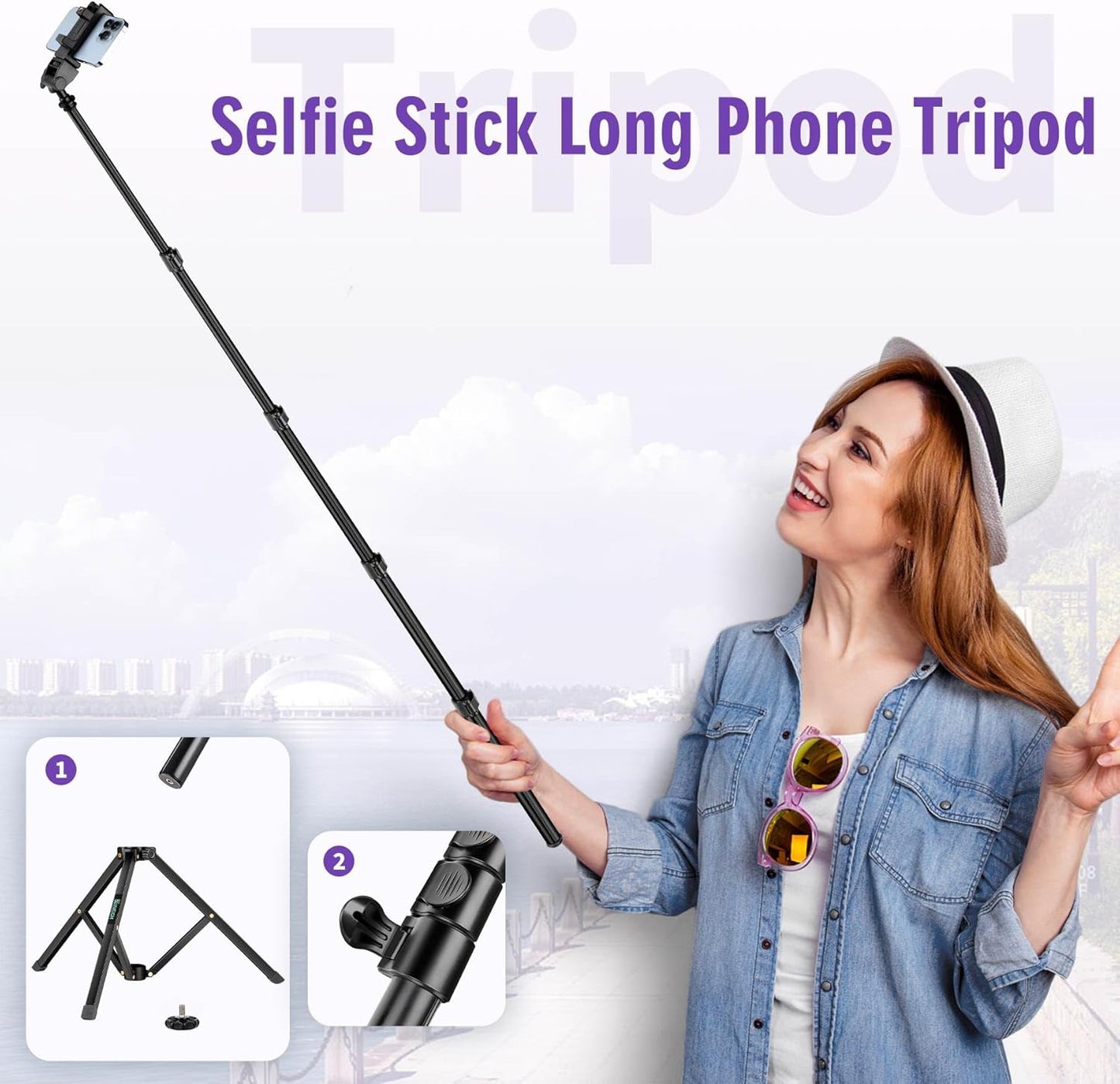 80" Phone Tripod, Selfie Stick Cellphone Tripod, Aluminum Tripods Stand for Video Photo Vlog, Travel Tripods with Gooseneck Remote Phone Holder, Compatible with iPhone Android Smartphone