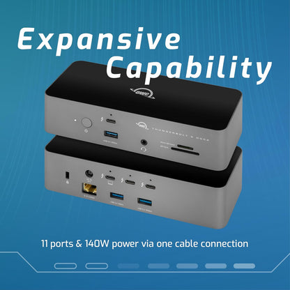 OWC 11-Port Thunderbolt 5 Docking Station, 2.5GbE, SD/Micro-SD Card Reader, Audio in/Out Jack, USB 3.2 Type-A Ports, 140W Power Delivery