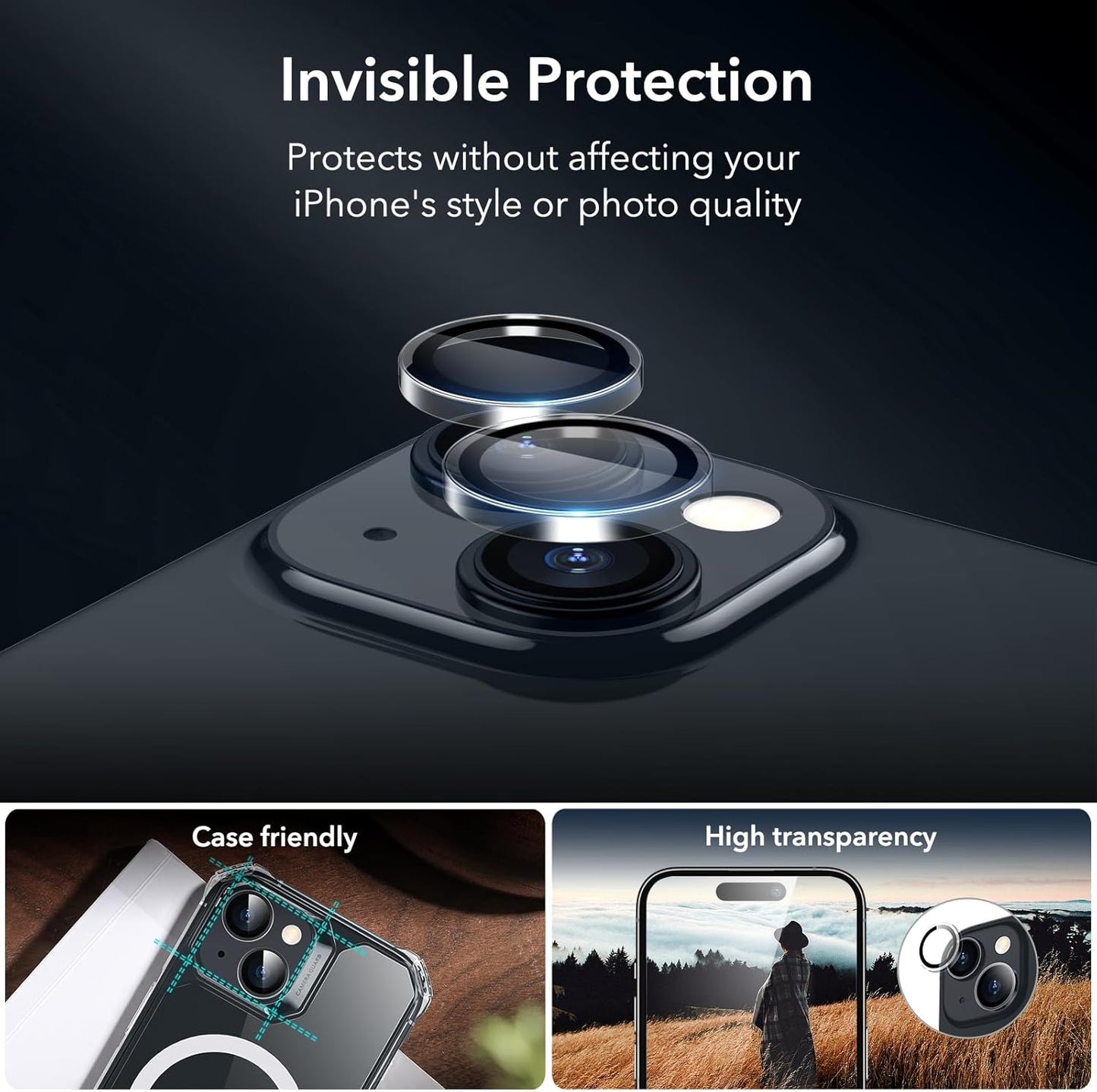 ESR 3+1 Pack for iPhone 15 Plus Privacy Screen Protector Set, Anti-spy Tempered-Glass Privacy Screen Protector, Micro-curved Edges, Case Friendly, 3-Pack with 1 Set of Individual Camera Lens Protector