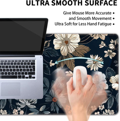 Dark Flower Large Mouse Pad,Gaming Keyboard Desk Pad,Extended Mouse Mat Non-Slip Rubber Base with Stitched Edges for Office Game Home XL 31.5"x11.8"