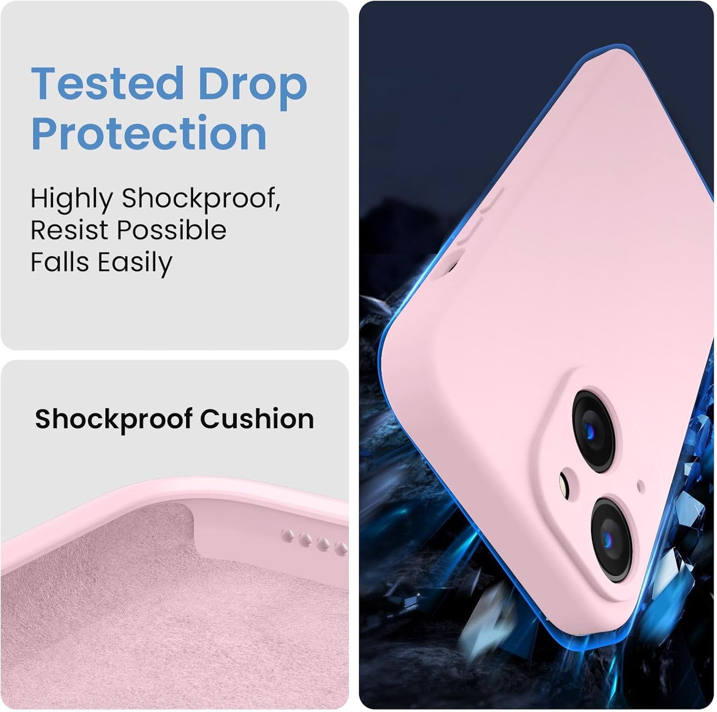 FireNova Designed for iPhone 15 Case, Silicone Upgraded [Camera Protection] Phone Case with [2 Screen Protectors], Soft Anti-Scratch Microfiber Lining Inside, 6.1 inch, Chalk Pink