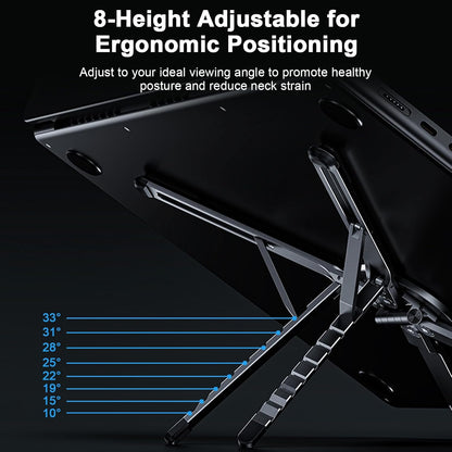Foldable Laptop Stand for Desk, All-in-One Portable Holder for Laptop, Phone & Tablet with Magnetic Mount - 8-Angle Adjustable Aluminum with Non-Slip Base for 10-15.6" Laptops