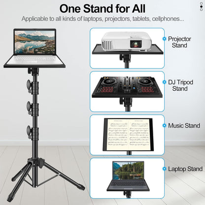 Projector Stand Tripod, Portable Laptop Floor Mount Adjustable Height 26 to 52 Inch with Gooseneck Phone Holder for Outdoor Movies-Detachable Computer DJ Racks