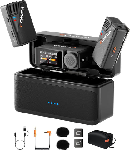 COMICA BooMax Wireless Lavalier Microphone for iPhone/Android/Camera/Camcorder/PC, Dual Lav Mic with 48kHz/32-bit Audio, 32GB Storage, Touchscreen, Lapel Mic for Video Recording, Streaming, Podcast