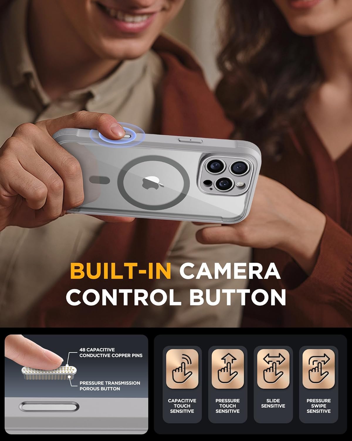 Miracase for iPhone 16 Pro Case Full-Body Phone with Built-in Glass Screen Protector, [Compatible with MagSafe] Military Drop Proof 16 Pro Cover Bumper 6.3 inch, Grey