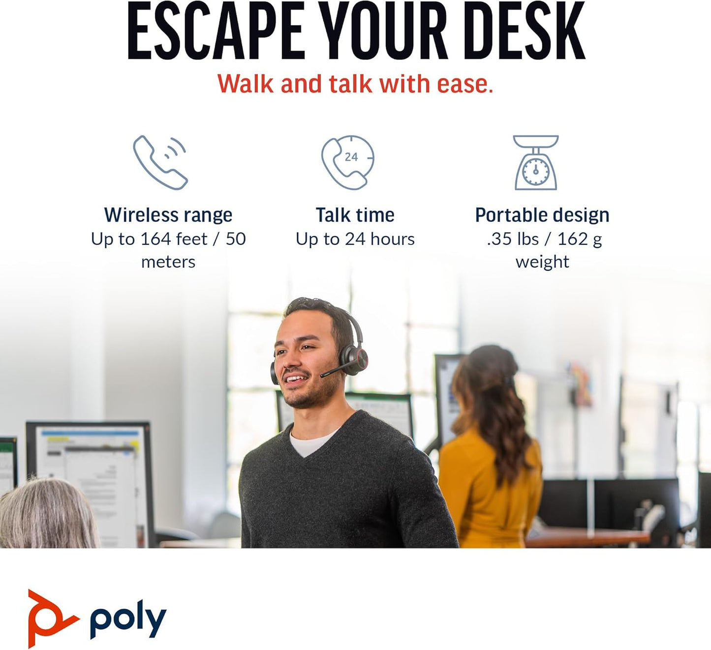 Poly Voyager 4320 UC Wireless Headset (Plantronics) - Stereo Headphones w/Noise-Canceling Boom Mic - Connect PC/Mac/Mobile via Bluetooth - Works w/Teams, Zoom, & More - Amazon Exclusive