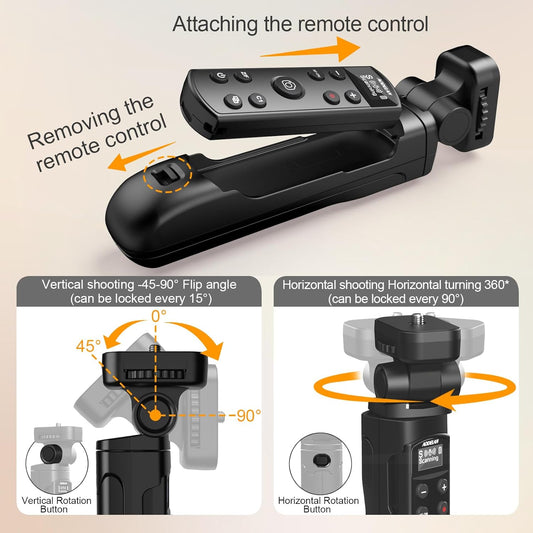 AODELAN for Sony Camera Tripod with Rechargeable Wireless Shutter Release,Shooting Grip Remote Control Handle for ZV-E10,ZV-1F,ZV-1,A7C,A7III,A7R IV,A6100,A6400,A6700,FX30,A9 II,DSC-RX0 II(Black)