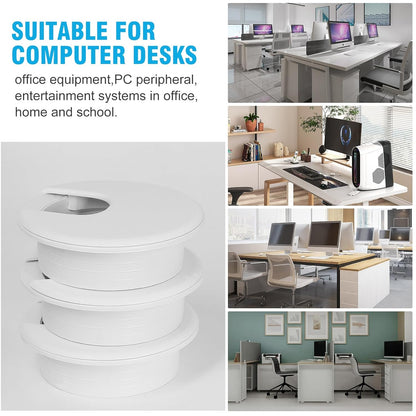 2" White Desk Grommet with Bi-Metal Hole Saw, JTemgle Plastic Cable Hole Cover Computer Table Cord Wire Organizer Caps, Desktop Cord Management for Home Office TV Stands Tabletops, 7 Pieces