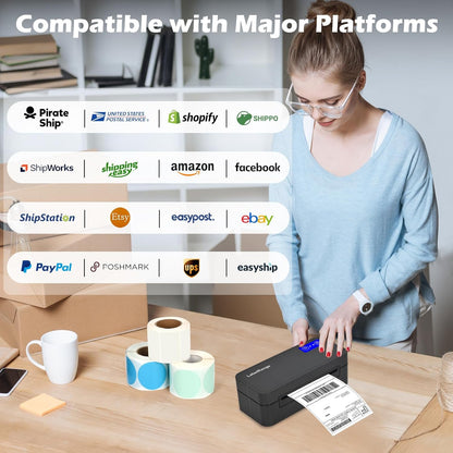 Bluetooth Thermal Label Printer for Mac, Windows, Phone, Tablet, Wireless 4x6 Shipping Label Printer for Shipping Packages, Support USPS, Ebay, Amazon, Pirate Ship