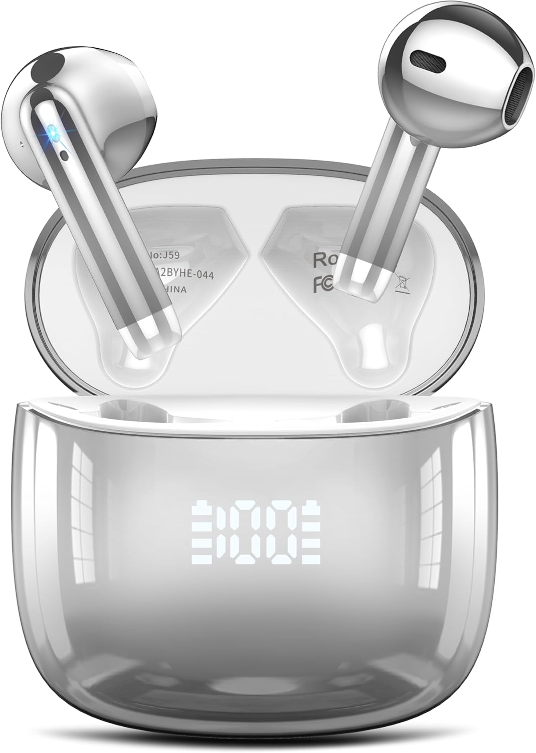 Wireless Earbuds, Bluetooth Headphones 48H Playtime Ear Buds with LED Power Display, IPX7 Waterproof Bluetooth 5.4 Earphones in-Ear Earbuds with 4 Mic for Android iOS Cell Phone Laptop, Silver