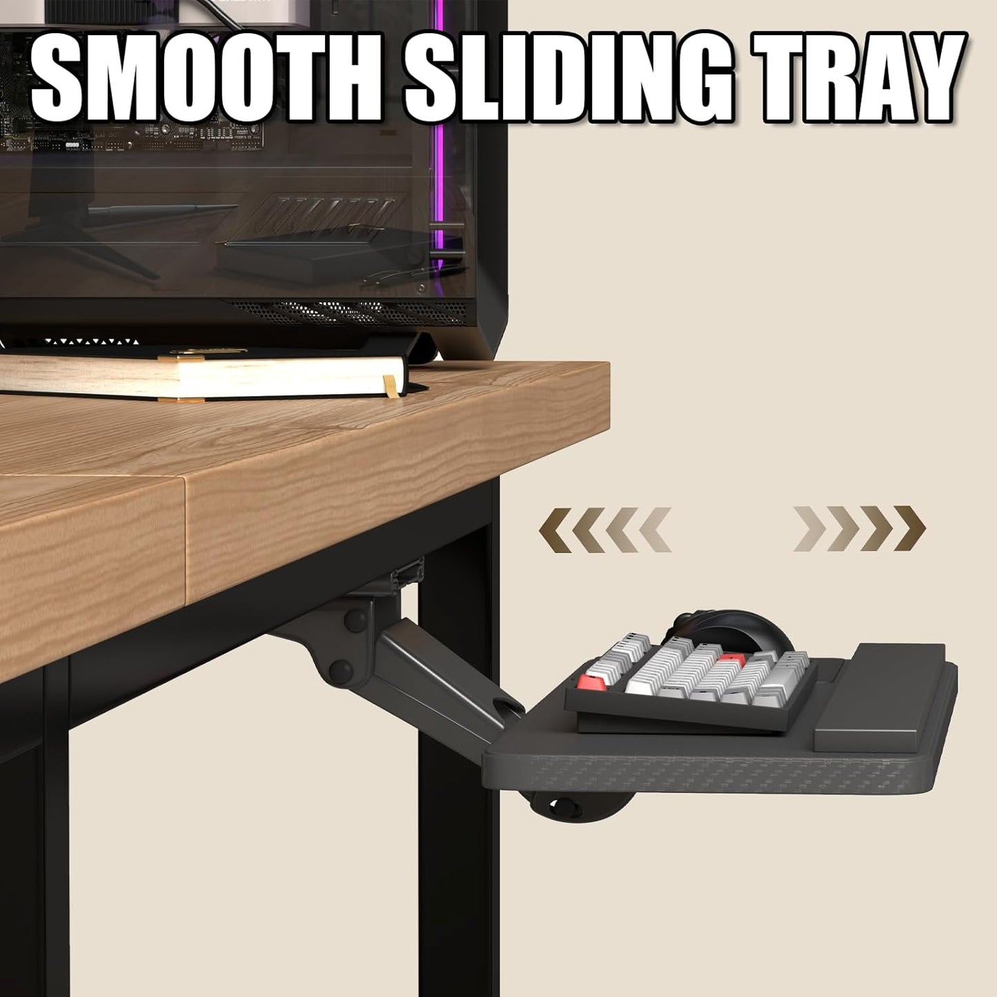 yeshine Under Desk Keyboard Tray Slide Out, Height Adjustable Computer Keyboard & Mouse Platform Tray, 360° Swivel & 30° Tilt Up and Down, Ergonomic Keyboard Tray Under Desk Slide, Black, 25"W x 9.8"D