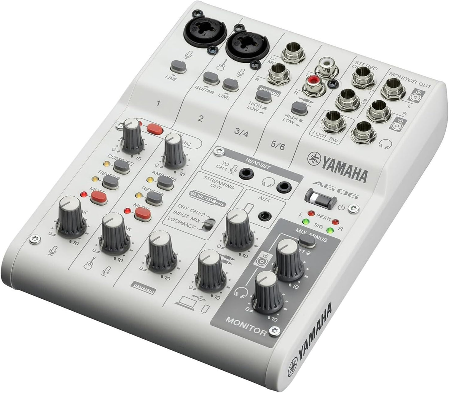 Yamaha AG06MK2 White 6-Channel Live Streaming Loopback Mixer/USB Interface with Steinberg Software Suite