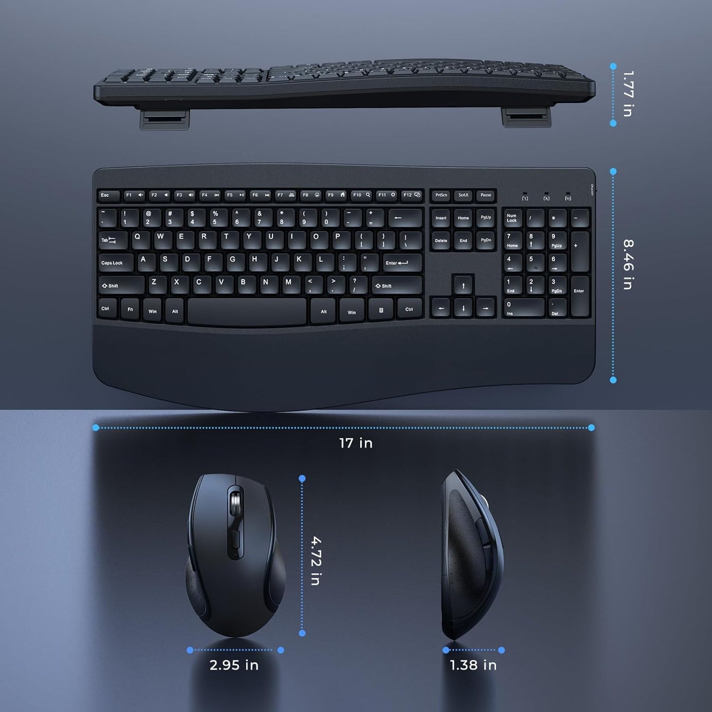 Ergonomic Keyboard and Mouse Combo - Full Size Keyboard Cordless with Palm Wrist Rest Ergonomic Mouse Wireless for Windows Computers Laptops - Black (Upgrade)
