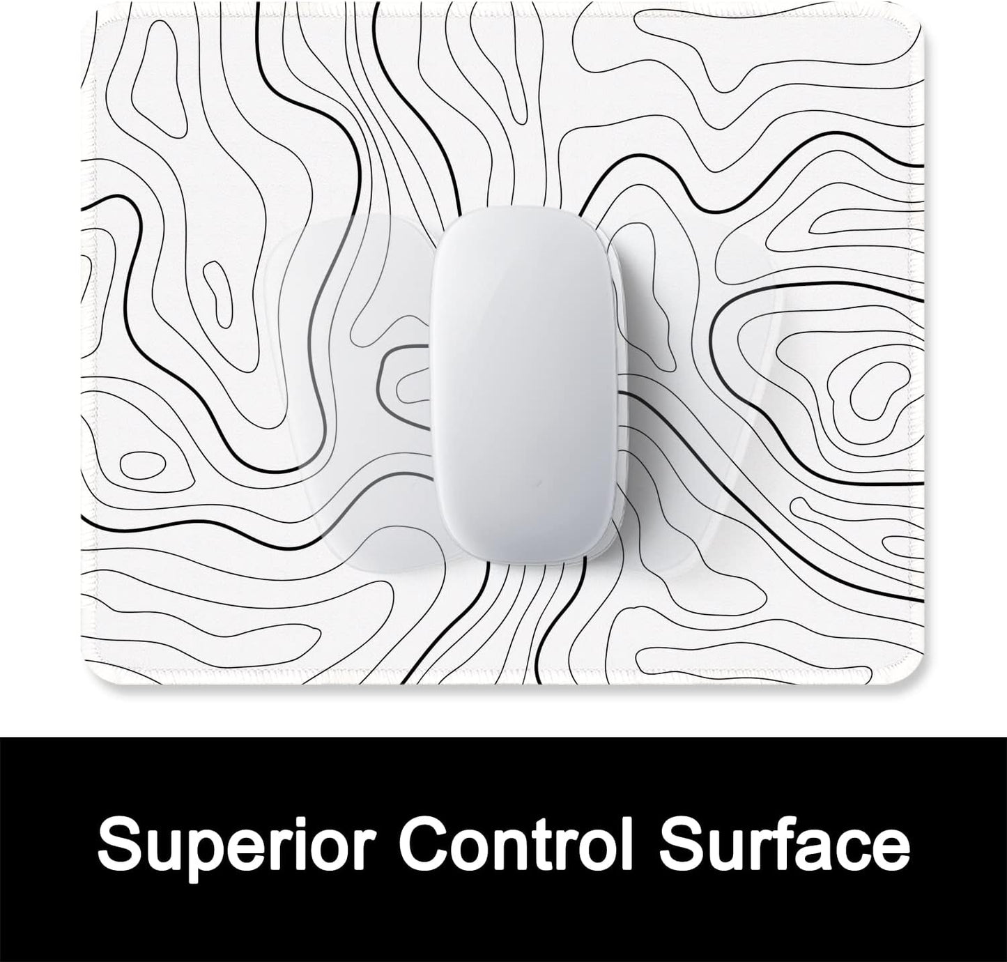 ITNRSIIET Mouse Pad with Stitched Edge Premium Textured Smooth Precise Operation Waterproof Washable Non-Slip Rubber Base Desktop Protection Mat, 10.2×8.3×0.12 inches, Topographic Contour White