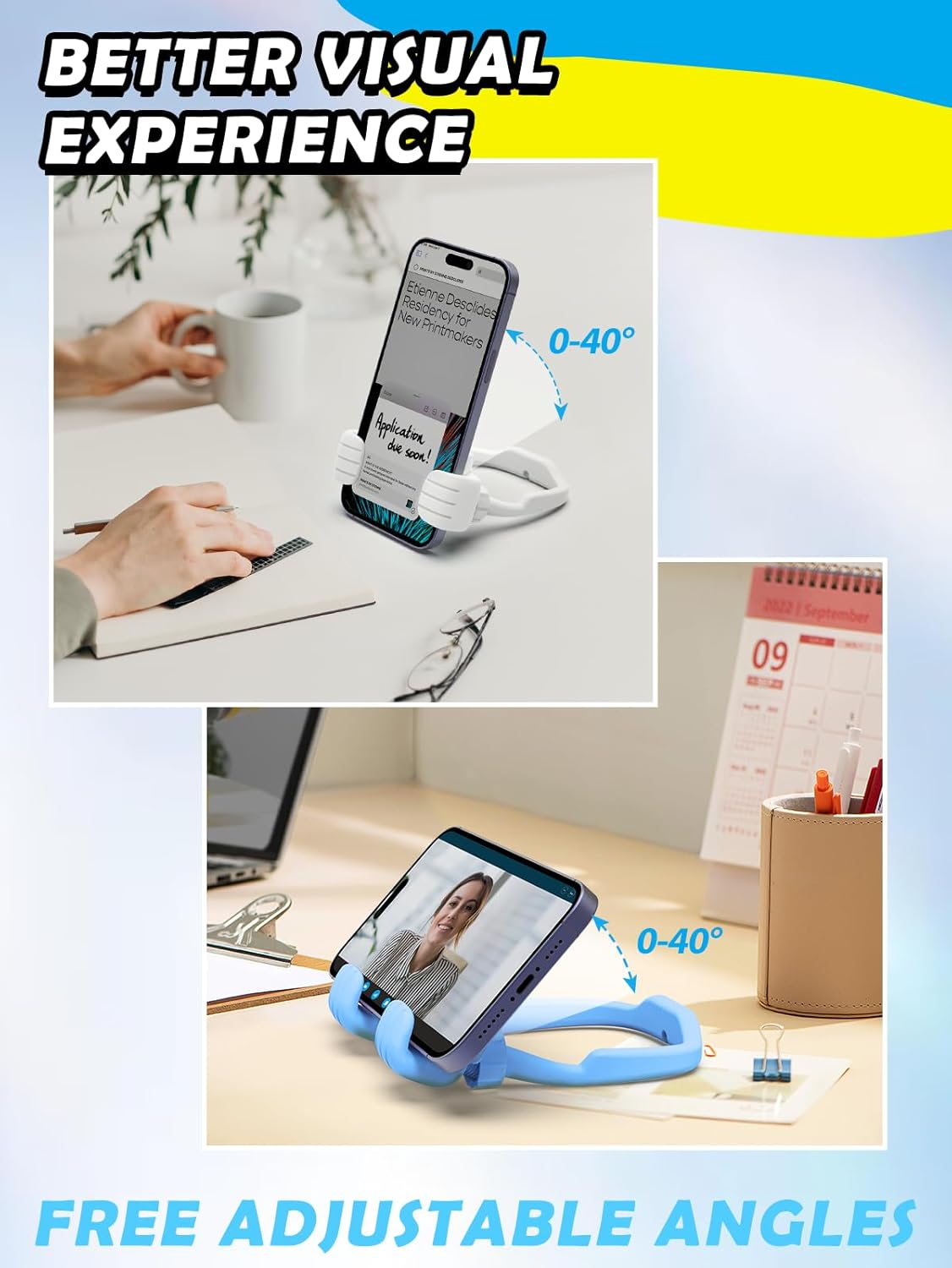 Dad Gifts for Fathers Day from Daughter Son Cell Phone Stand: 4 Pack UPGRADE Adjustable Thumbs Up Lazy Phone Holder for Desk Fun Birthday Gifts for Grandma Teens Girls Boys Adults Husband from Wife