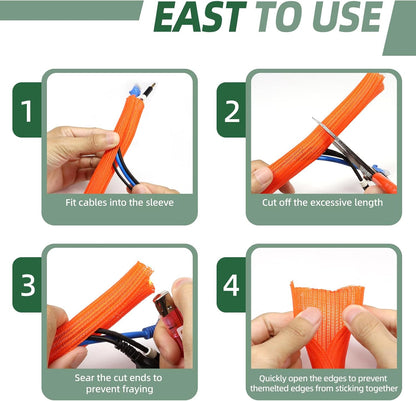 Split Wire Loom Tubing, Cable Protector Sleeve, Braided Cable Management for TV/Computer/Home Theater/Engine Bay, Cord Protectors from Pets No Chew (Orange, 1"-25ft)