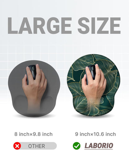 Ergonomic Mouse Pad Wrist Support, Comfortable Mouse Pad Wrist Rest, Relieve Wrist Pain Gel Mouse pad, Non-Slip Rubber Base Mousepad for Laptop, Computer(Green Leaf)