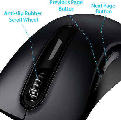 memzuoix 2.4G Wireless Mouse, 1400 DPI Computer Mice with USB Receiver, Portable Wireless USB Battery Powered Cordless Mouse for Laptop, PC, Desktop, 5 Buttons (Matte Black)