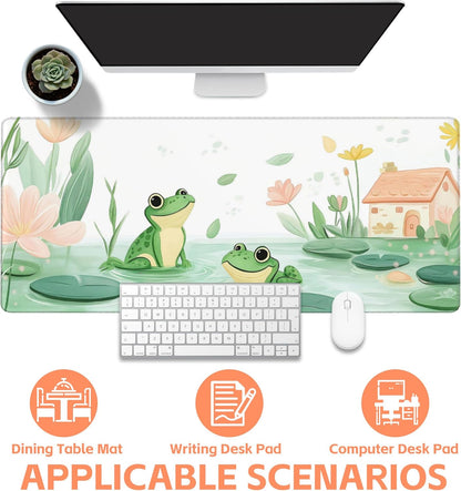 Mouse Pad Large Cute and Whimsical Frogs Non-Slip Gaming Desk Mat with Stitched Edge Laptop Keyboard Desk Pad for Work Home Gaming (35.4 x 15.7 Inches)