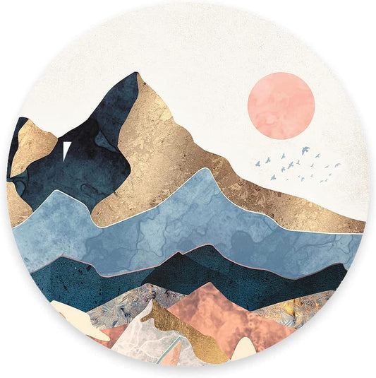 Mouse Pad, Sunrise Mountain Mouse Pad, Cute Small Round Mousepad for Laptop Office Desk, Waterproof Non-Slip Rubber Base Computer Mouse Pads for Wireless Mouse, Abstract Mountain