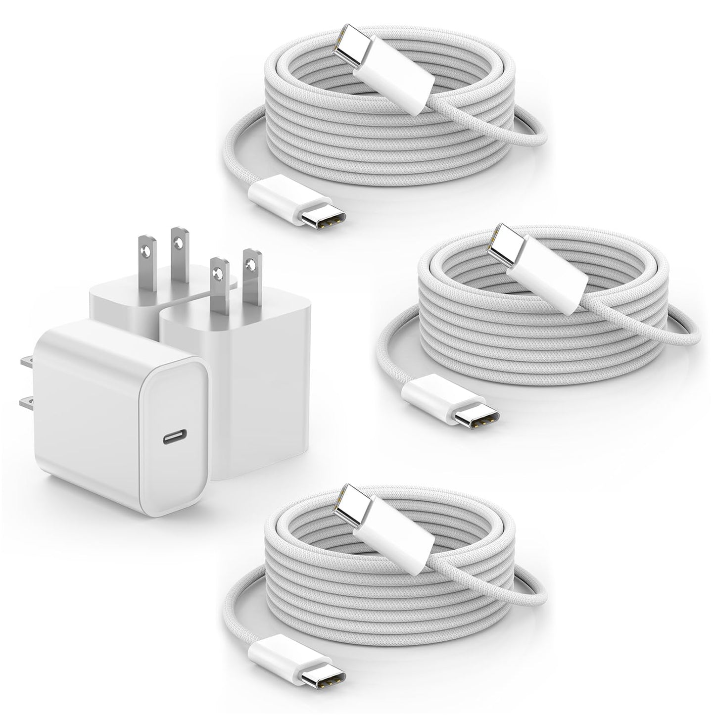 iPhone 16 15 Charger Fast Charging,3Pack 20W USB C Charger Type C Chargers Plug Wall Chargers 10FT USB-C Woven Charge Cable for iPhone 16e/16 Pro Max/16Pro/16 Plus/15 ProMax/iPad Pro/Air/Mini,AirPods