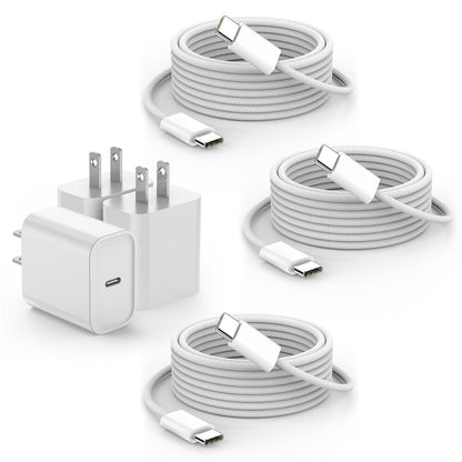 iPhone 16 15 Charger Fast Charging,3Pack 20W USB C Charger Type C Chargers Plug Wall Chargers 10FT USB-C Woven Charge Cable for iPhone 16e/16 Pro Max/16Pro/16 Plus/15 ProMax/iPad Pro/Air/Mini,AirPods