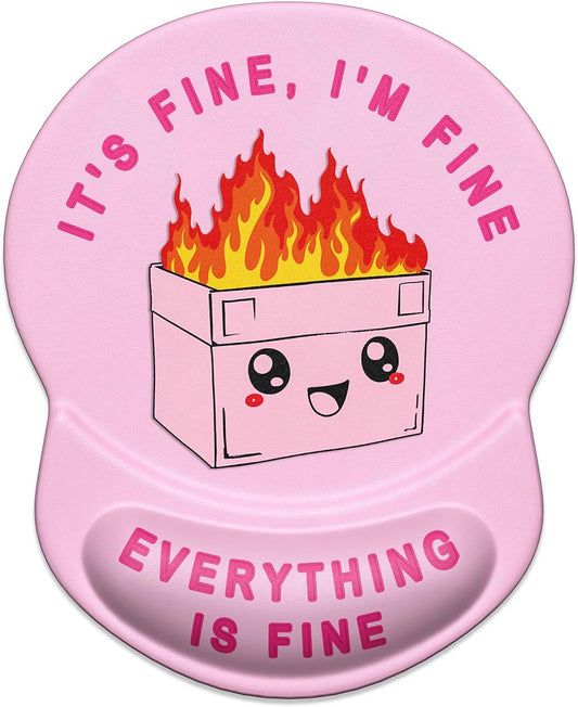 ITNRSIIET Ergonomic Mouse Pad with Gel Wrist Support Small Wrist Rest Smooth Surface Non-Slip PU Base Comfortable Office Supplies Pain Relief, 8.7 x 7.2 inches, Pink Cute Dumpster