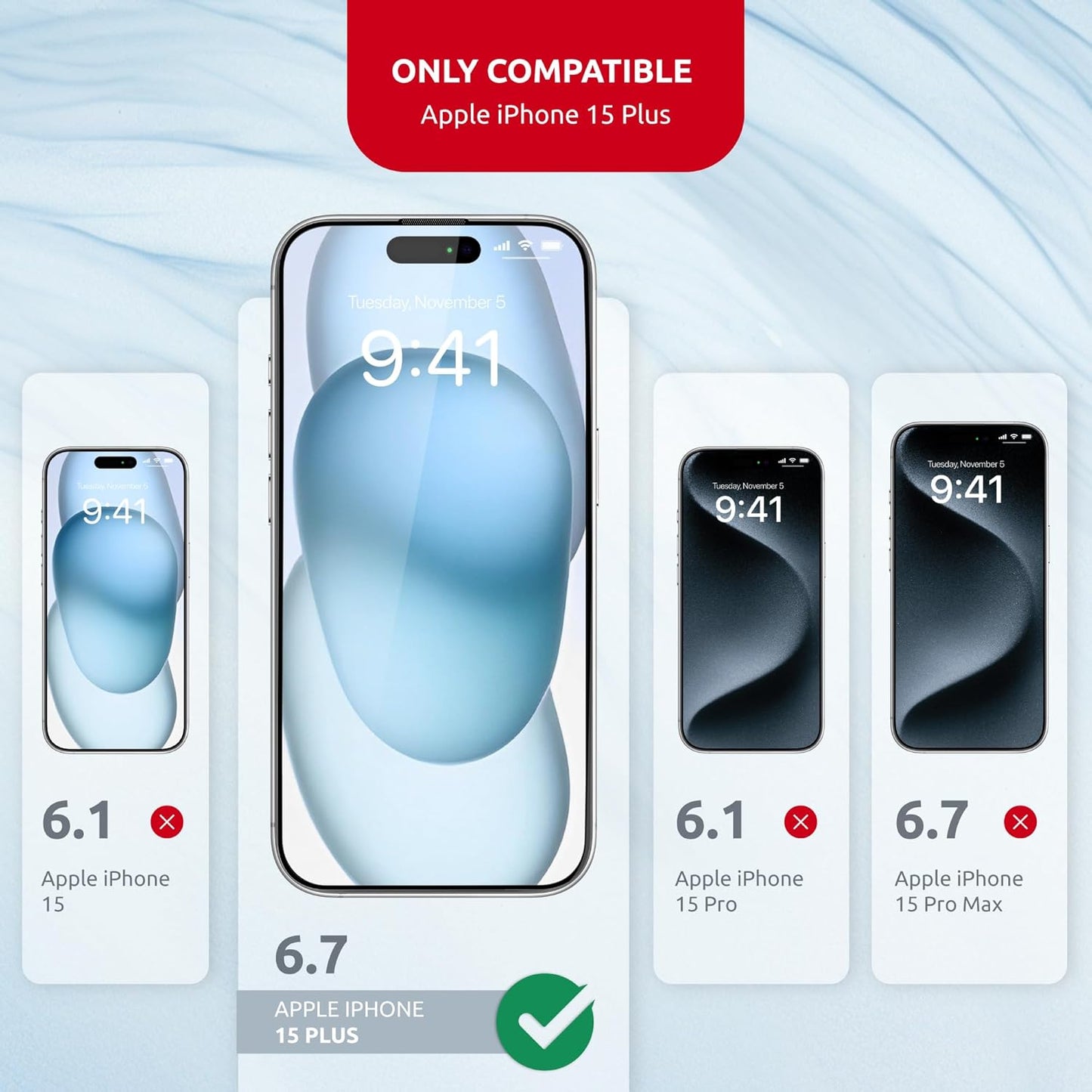 Glass Screen Protector for iPhone 15 Plus – Tempered Glass Screen Protector with Applicator Full Edge-to-Edge Protection, 9H Hardness, Oleophobic Coating - Accessories for iPhone 15 Plus