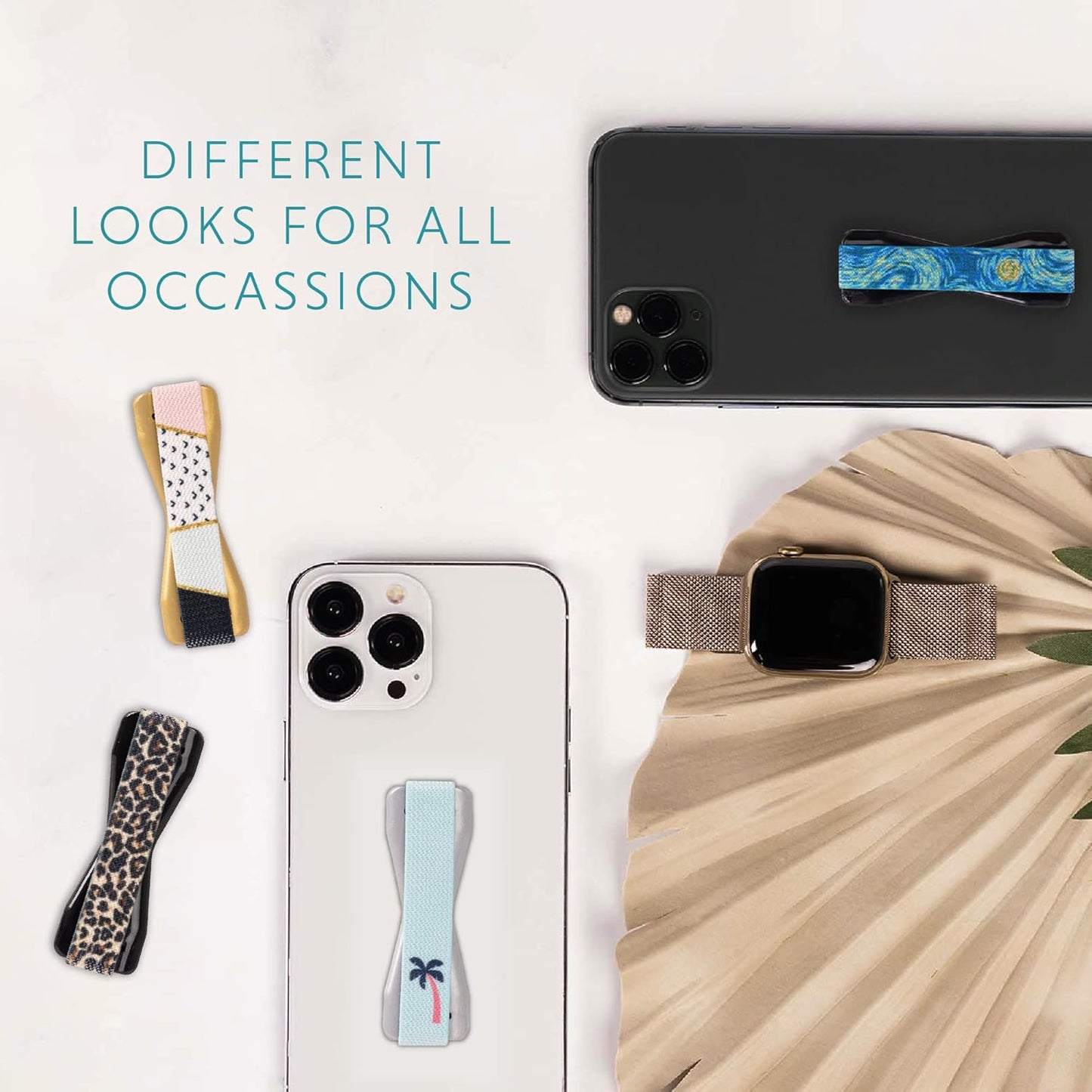 LOVEHANDLE Universal Phone Grip for Smartphones & Mini Tablets - Phone Holder for Hand - Wireless Charging Compatible - Made in The USA - Palm Tree