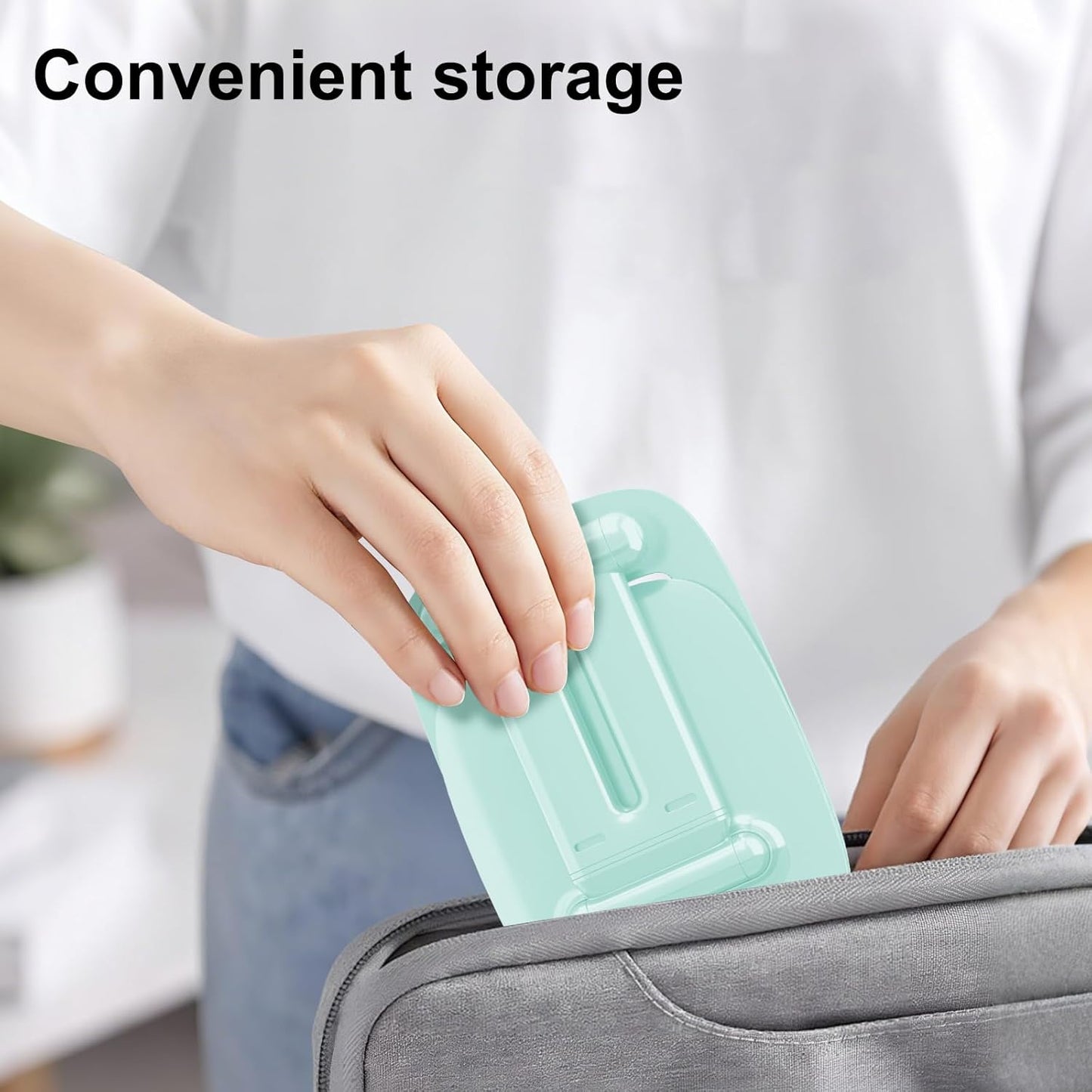 DEERLAMN Cell Phone Stand for Desk,Height Adjustable Cell Phone Holder Portable Desktop Stand, Travel Home Office Desk Accessories Compatible with iPhone 16/15/14/13/12/11 All Smartphone - Light Green