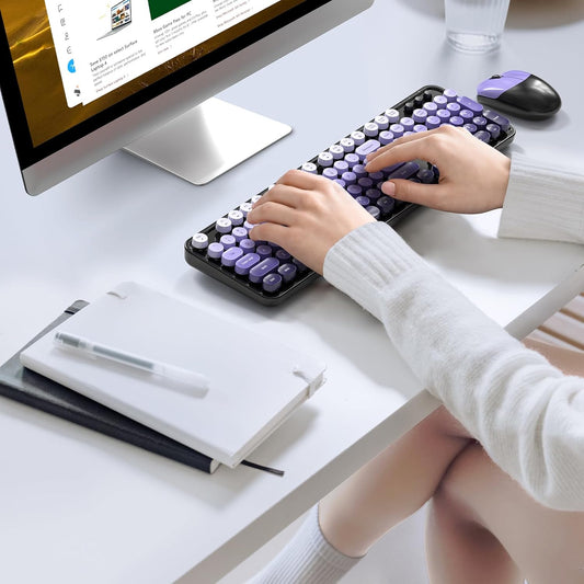 KNOWSQT Wireless Keyboard and Mouse Combo - Black-Purple Colorful 2.4G Typewriter Full-Size Cute Keyboards - USB Receiver Plug and Play, for Computer, PC, Laptop, Desktop, Windows