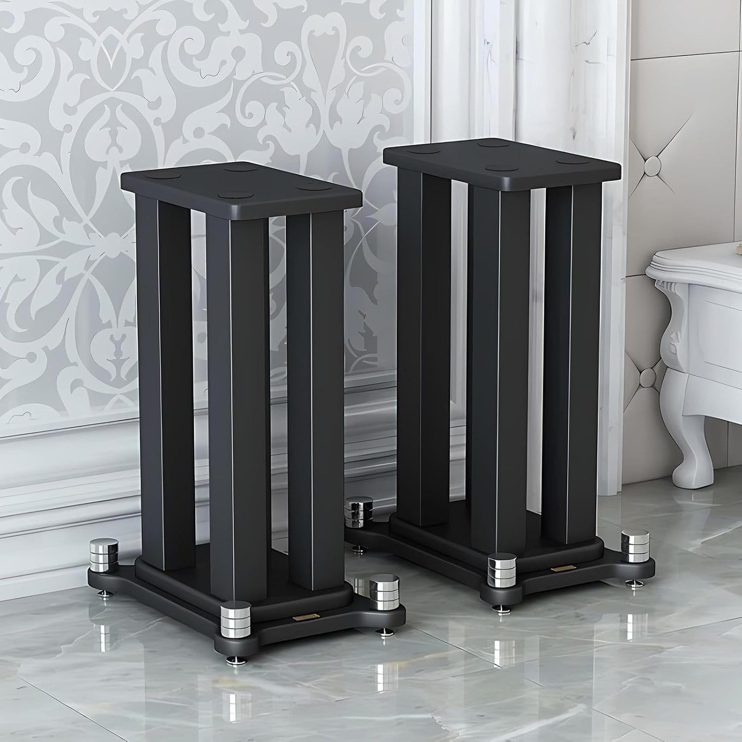 A Pair of Speaker Stands, Bookshelf Speaker Stand Steel Frame Support for Speakers up to 40 kg, Vibration-Absorbing MDF Design, Universal Speaker Stand Improves Sound Quality (20cm/7.8in)