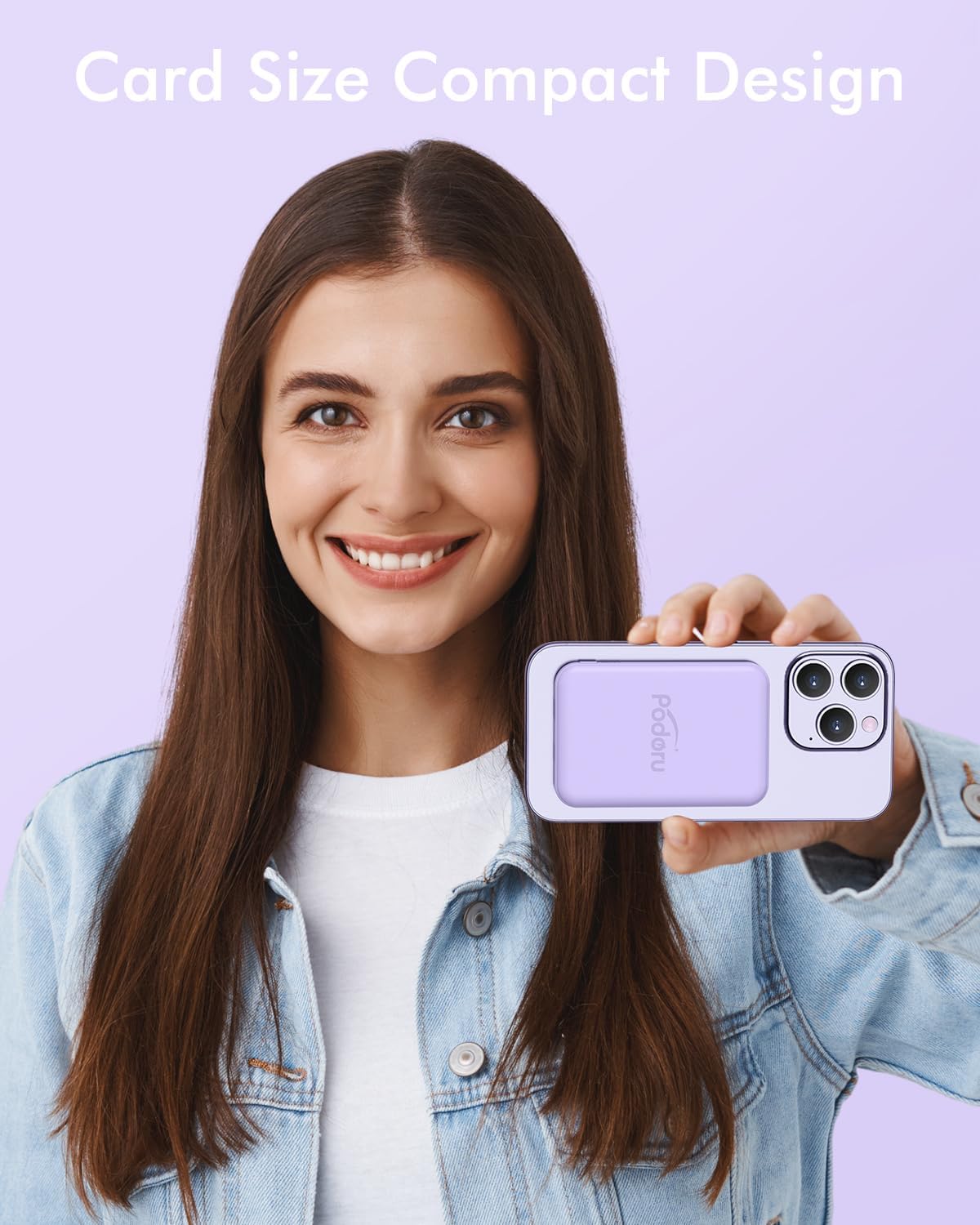 podoru for Magsafe Battery Pack, 5000mAh Magnetic Power Bank with Type-C Cable 20W PD Fast Charging Lighting Input Wireless Portable Charger for iPhone iPhone 16/15/14/13/12/ All Series-Purple