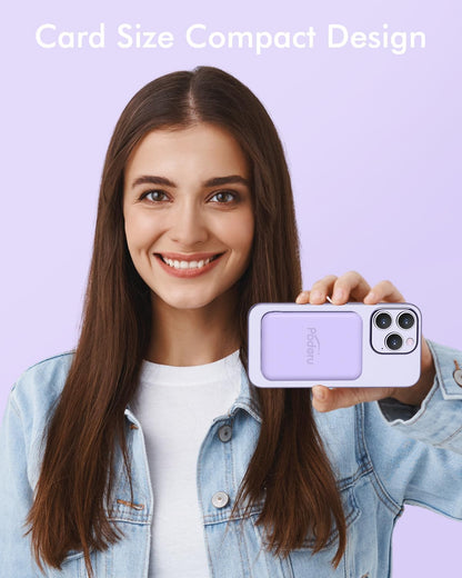 podoru for Magsafe Battery Pack, 5000mAh Magnetic Power Bank with Type-C Cable 20W PD Fast Charging Lighting Input Wireless Portable Charger for iPhone iPhone 16/15/14/13/12/ All Series-Purple