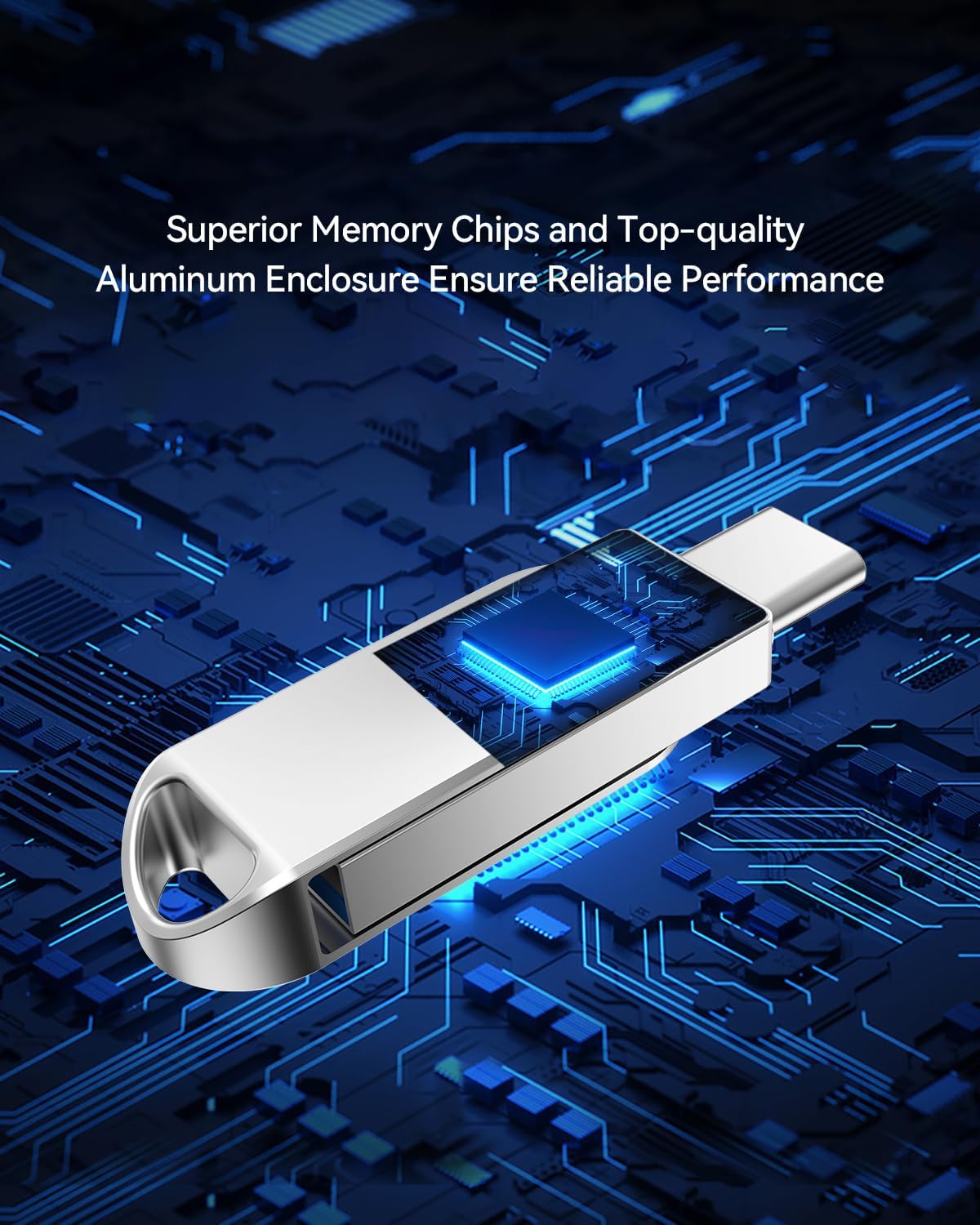 64GB USB C Flash Drive, Dual Drive USB 3.0 and Type C Thumb Drive Up to 110MB/s Read Metal Waterproof Swivel Design Portable for PC Laptop Tablet Android Smartphone iPhone 15 and More, Silver