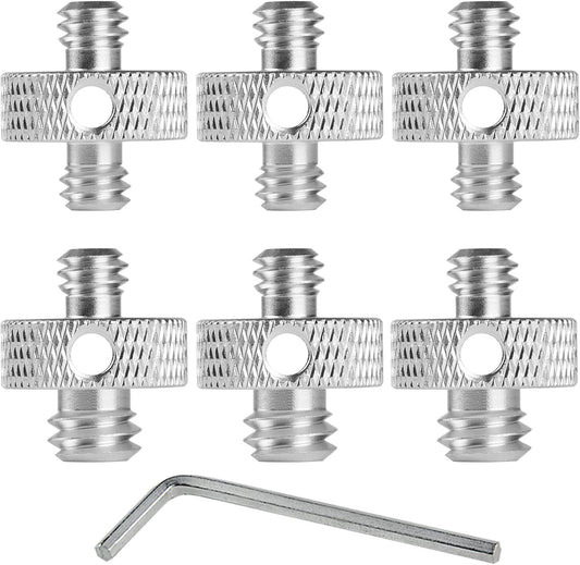 Camera Mount Screw 1/4" Male to 1/4" Male & 1/4" to 3/8" Tripod Screw Adapter with Hole 7 Pcs Set for Camera Tripod Mount Light Stand DSLR Equipped with Hex-L Key (Silver)