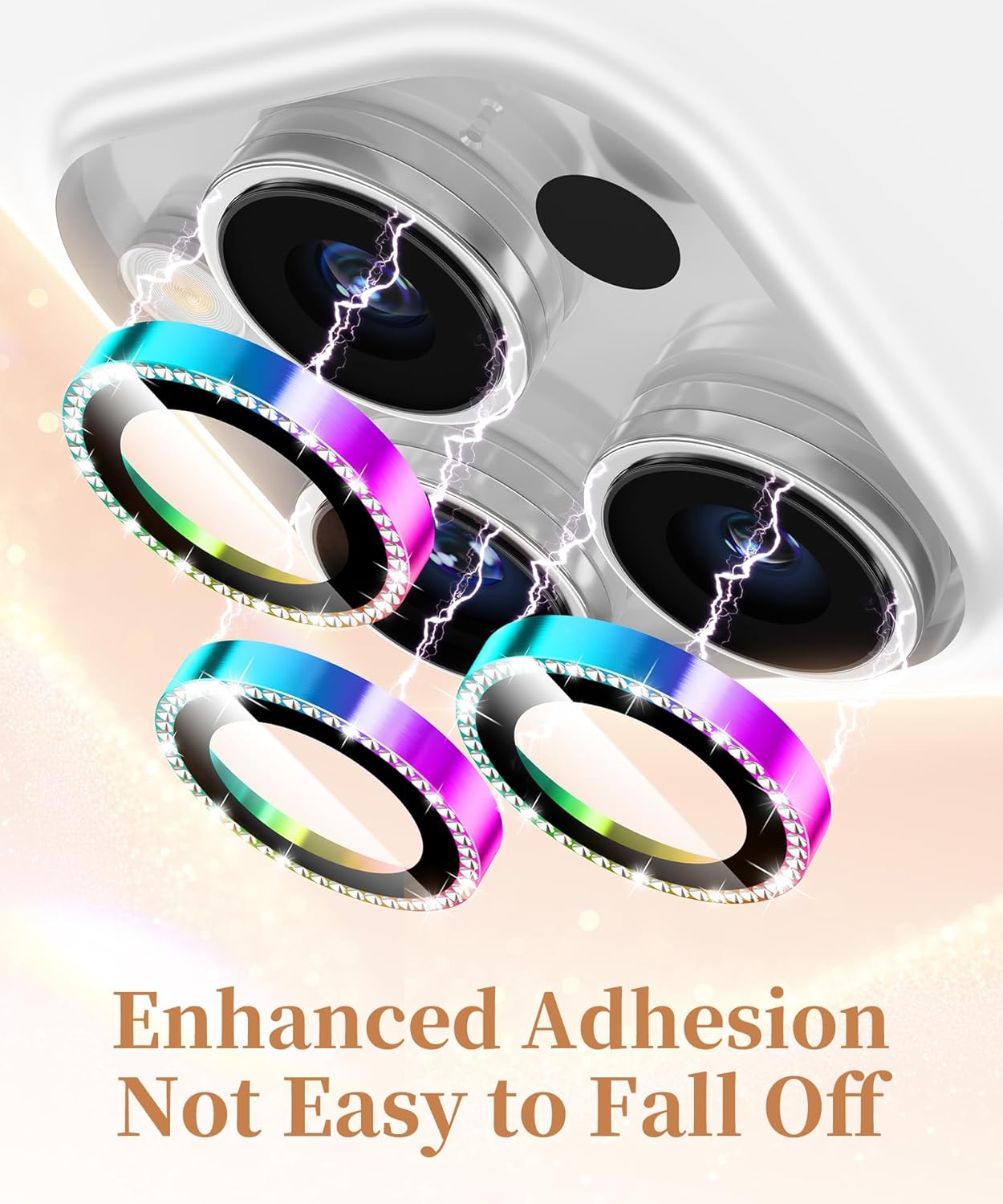 GolbinBox Camera Lens Protector for iPhone 16 Pro Max/16 Pro, 1:1 Invisible Fit, 9H Tempered Glass Ultra HD Metal Individual Camera Cover Screen Protectors for Women, Case Friendly, Bling/Colorful