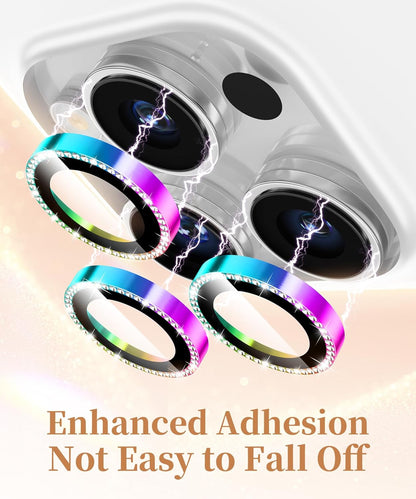 GolbinBox Camera Lens Protector for iPhone 16 Pro Max/16 Pro, 1:1 Invisible Fit, 9H Tempered Glass Ultra HD Metal Individual Camera Cover Screen Protectors for Women, Case Friendly, Bling/Colorful