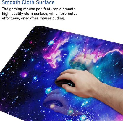 Large Extended Gaming Mouse Pad with Stitched Edges, (31.5X15.7In) Durable Non-Slip Natural Rubber Base, Waterproof Computer Keyboard Pad Mat for Esports Pros/Gamer/Desktop/Office/Home, Galactic Blue