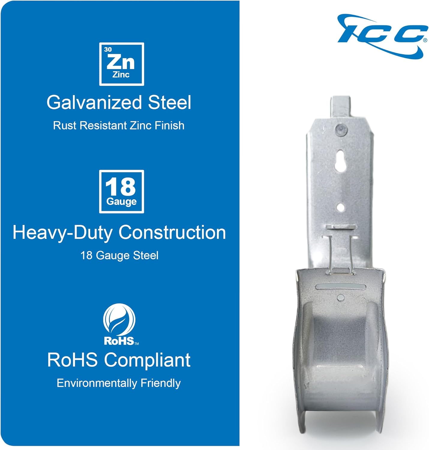 ICC Beam Clamp J Hook 4” with Retainer Clip - Galvanized Steel Cable Management Hooks for Hanging Cable to Beams - Rust-Resistant, EIA and TIA Compliant - 4 Inch 25 Pack