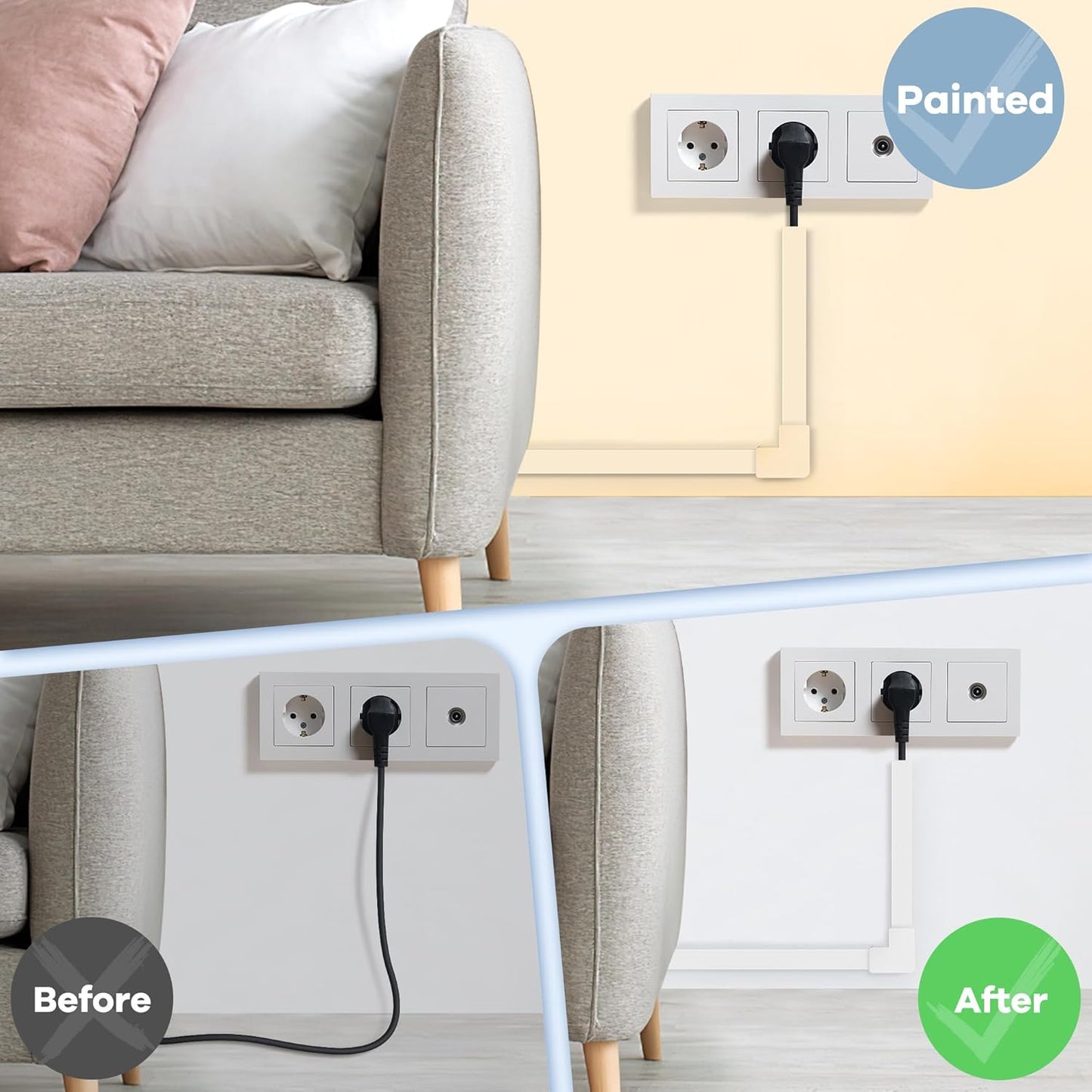 One-Cord Hider Kit, 126in (8 x L15.7in) Cable Covers for Wires on Wall, Mini Wire Hider for Wall Mounted TV, Beige Cable Raceway, Paintable Cord Cover Cable Management for Home Office, W0.6in x H0.4in