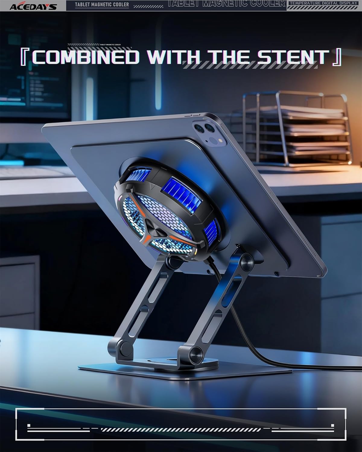 iPad Cooler,Magnetic Tablet Cooler for ipad/Surface pro/Samsung Tab,Universal Radiator with Temperature Display for Mobile Gaming,Tiktok Live Streaming(Including Tablet Stand Holder)