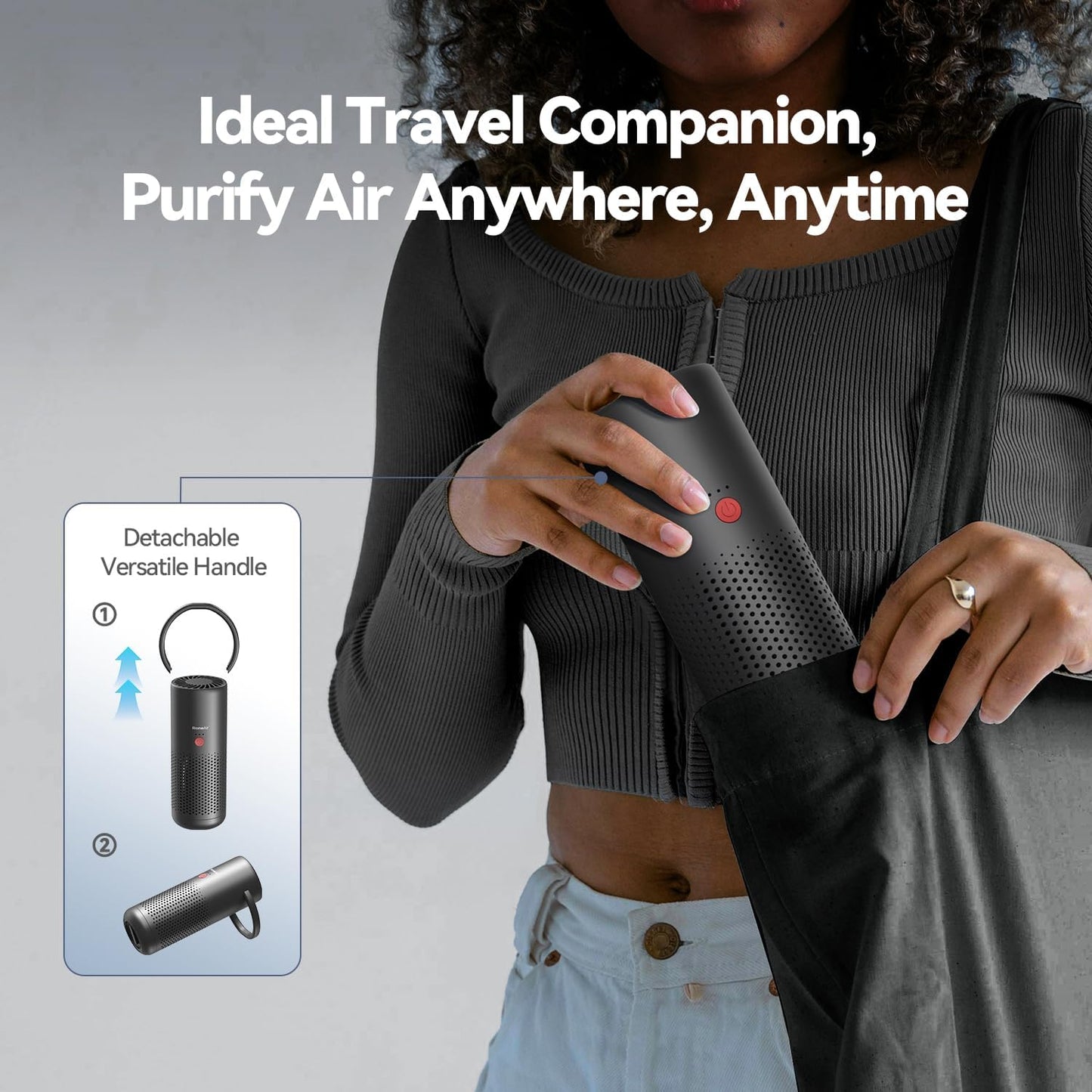 Cordless Portable Air Purifier for Car, Small Room, Office with True HEPA Filter, Travel Air Purifier for Smoke, 0dor & Dust with USB C, Aroma Chamber (Grey)