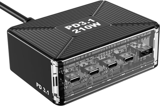 210W USB C Charger, Graaci GaN 5-Port PD3.1 140W 100W PPS Fast Charging Station, Type C Laptop Wall Charger Power Adapter for MacBook Pro/Air M2, iPhone 15 Pro, Galaxy S23 Ultra, Pixel 8, Steam Deck