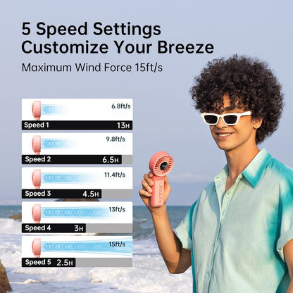 JISULIFE Handheld Fan Life7 – Ultimate Flexibility: High-Power Motor, LED Display, 13 Hrs Cooling, 3600mAh Rechargeable, 5-Speed, Foldable Design, 3-IN-1 Portable Fan for Travel Cruise Beach(Pink)