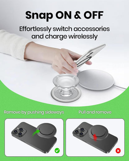 Solid Color Button Phone Grip – Minimalist Design, Durable and Lightweight, Grip and Stand for Smartphones (Purple, Magnetic Type)