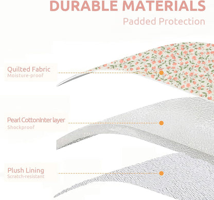 Puffy Laptop Sleeve 13-15.6 Inch Cute Quilted Laptop Protective Case Padded Floral Computer Sleeve for MacBook (B-Pink, 15 Inch)