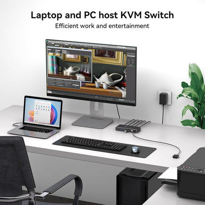 KVM Switch 1 Monitors 2 Computers 4K@60Hz USB C HDMI KVM Switch 2 Port for 1 Laptop 1 Desktop Share 1 Monitor Keyboard Mouse Hard Drives Printer Support 100W Charging for Laptop